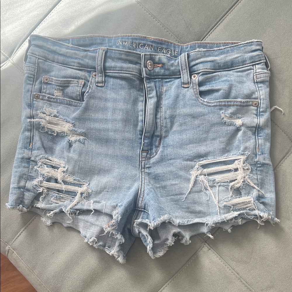 American Eagle Outfitters Light Blue Distressed Denim Shorts